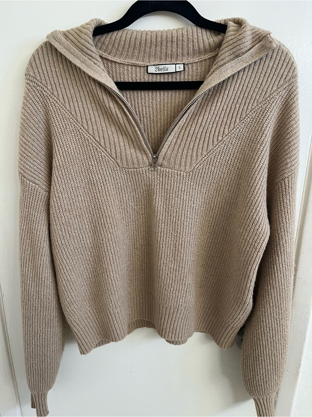 2bella Beige Half-Zip Cowl Sweater